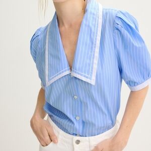 FRAME Light Blue & White Pinstripe Sailor Collar Top